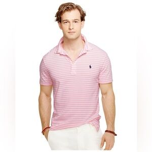 Polo by Ralph Lauren Men's Pink and White Striped Polo Shirt
